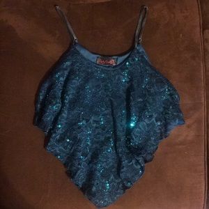 Sequin Lace Blue Crop Top